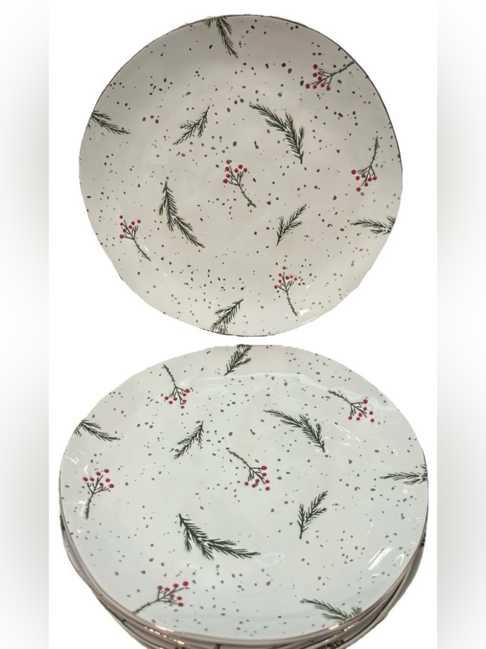 Potter's Studio PINE BOUGH BRANCH AND HOLLY BERRY Ceramic Dinner Plate Set Of 6